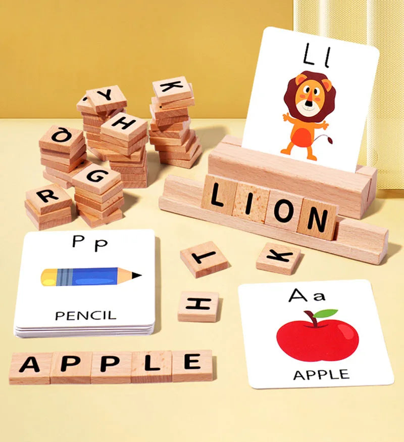 Wooden Spelling Word Games Toddler Montessori Toys Letter Learning Fine Motor Early Education Alphabet Puzzle Matching Game