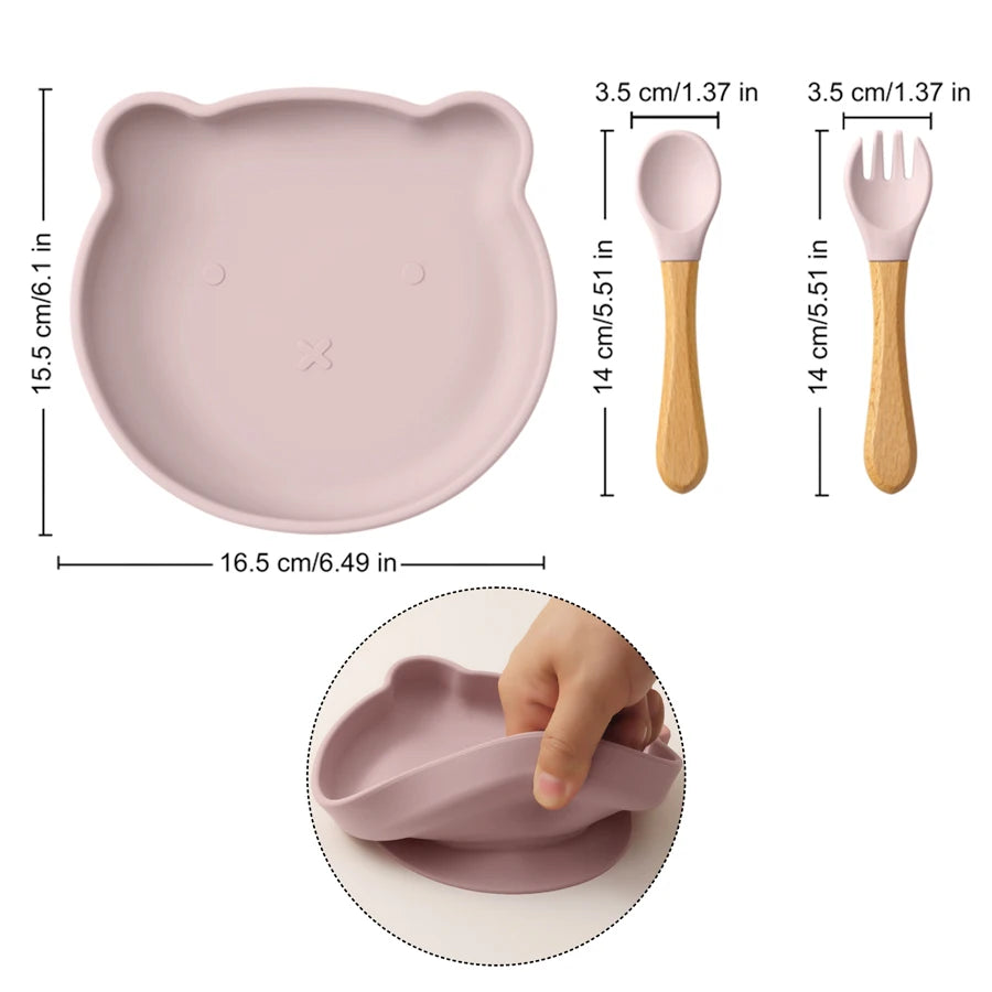 3pcs set with suction plate, spoon & fork TEDDY