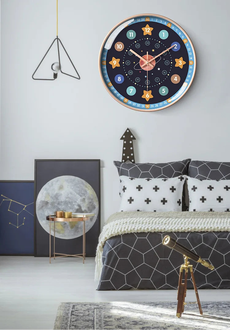 New 8 Inch Round Wall Clock Modern Design Silent Timepieces For Kids Sitting Room Bedroom Learning Clocks Decoration Accessories