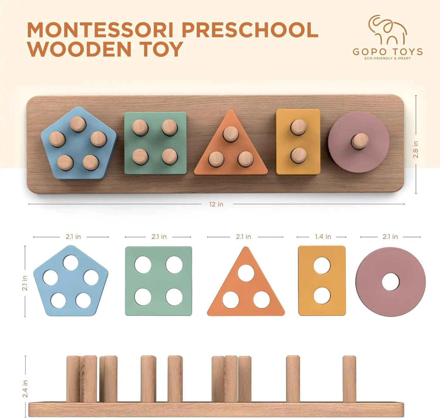 GOPO TOYS Montessori Toys for 18+ Months Old - Toddlers Wooden Sorting and Stacking Toys for Baby Boys and Girls - Shape Sorter