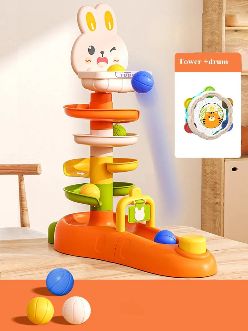 Montessori Baby Toys Rolling Ball Pile Tower Finger Skill Training Educational Development Games BabyRotating Stacking Tower Toy