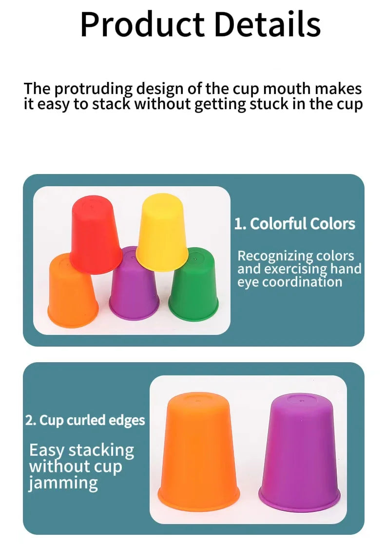 Montessori Toys Mini Stack Cup Game With Card Educational Intellectual Enlightenment Color Cognition Logic Training Children