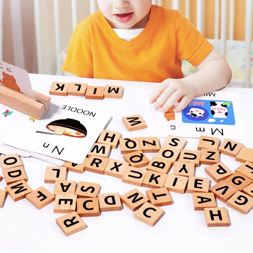 Wooden Spelling Word Games Toddler Montessori Toys Letter Learning Fine Motor Early Education Alphabet Puzzle Matching Game