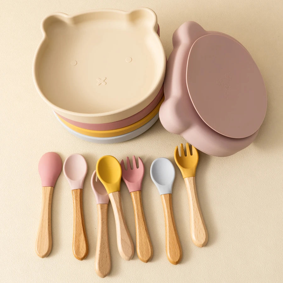 3pcs set with suction plate, spoon & fork TEDDY