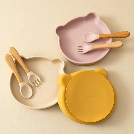 3pcs set with suction plate, spoon & fork TEDDY