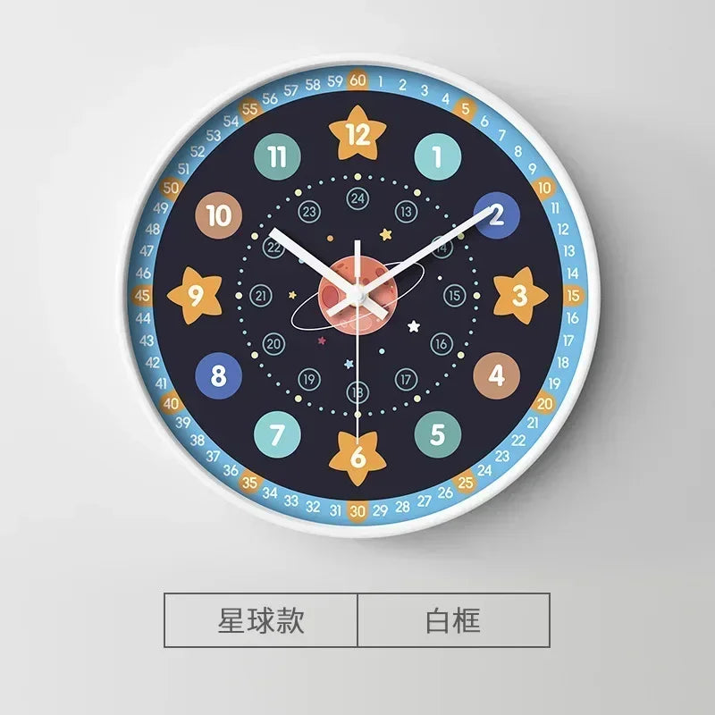 New 8 Inch Round Wall Clock Modern Design Silent Timepieces For Kids Sitting Room Bedroom Learning Clocks Decoration Accessories