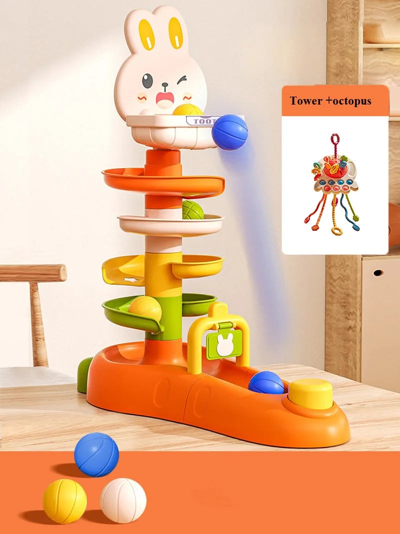 Montessori Baby Toys Rolling Ball Pile Tower Finger Skill Training Educational Development Games BabyRotating Stacking Tower Toy