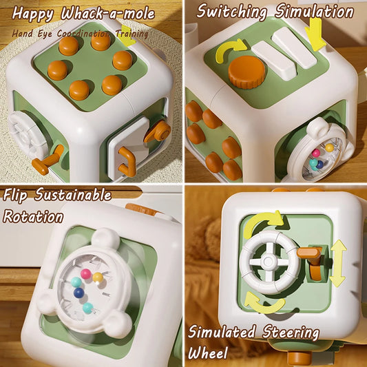 6 in 1 Montessori Activity Cube Baby Toys Sensory Busy Board Travel Toy  Educational Learning Basic Life Skills Toys for Toddler