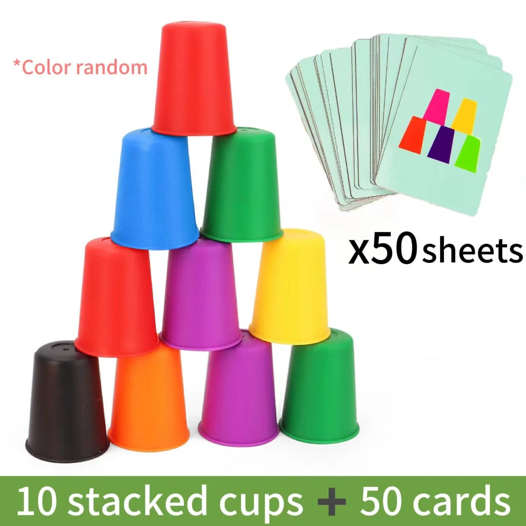 Montessori Toys Mini Stack Cup Game With Card Educational Intellectual Enlightenment Color Cognition Logic Training Children