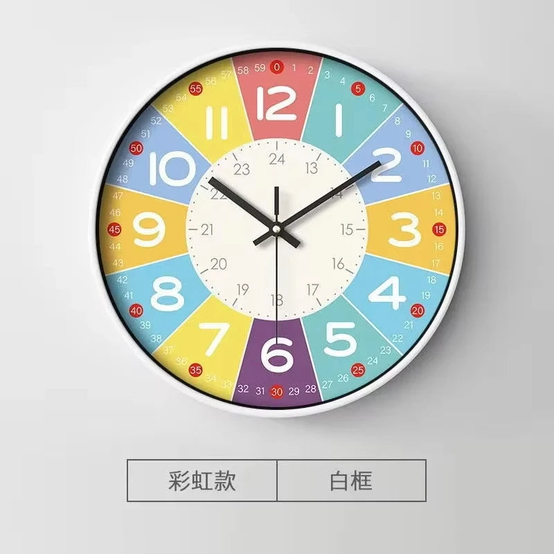 New 8 Inch Round Wall Clock Modern Design Silent Timepieces For Kids Sitting Room Bedroom Learning Clocks Decoration Accessories