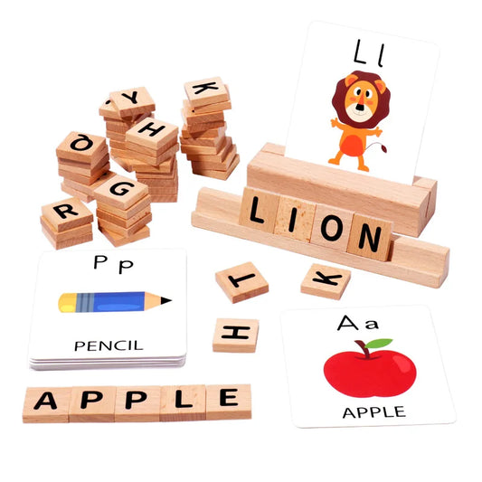 Wooden Spelling Word Games Toddler Montessori Toys Letter Learning Fine Motor Early Education Alphabet Puzzle Matching Game